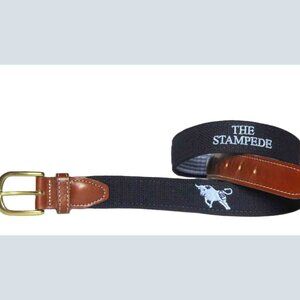 YRI Canvas + Leather Belt The Stampede Bulls Blue Brown Men's Size 38